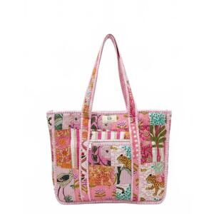NEW HEART OF GRACE women's large quilted zipper tote bag in pink w/tiger